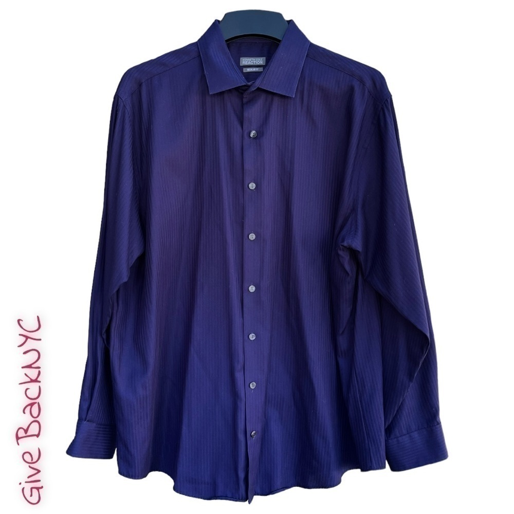 Kenneth Cole Reaction Striped Dress Shirt Size 17.5 34/35